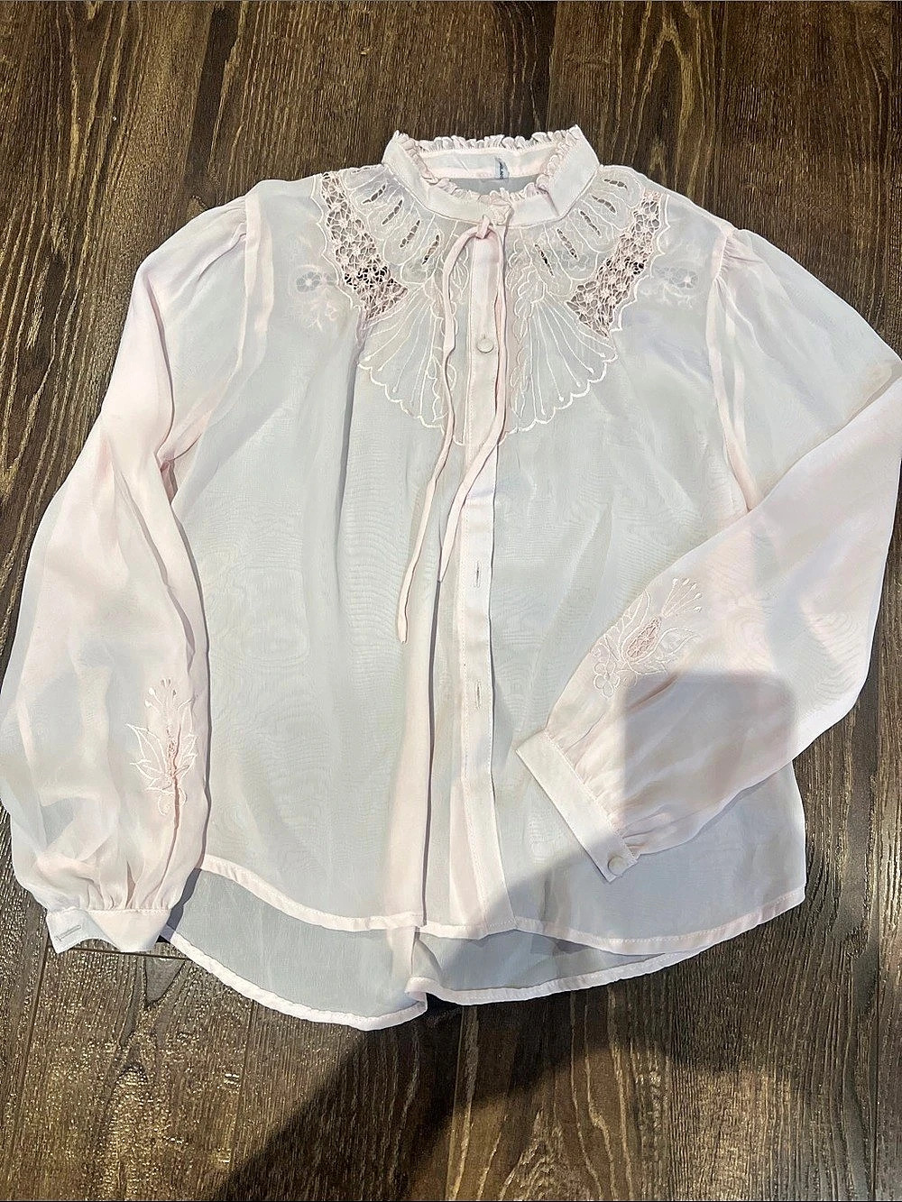 Embroidered Blouse in White & Pink Like New